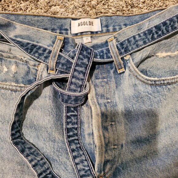 Agolde 90s Belted Distressed Jeans Light Blue 25 - Picture 3 of 5